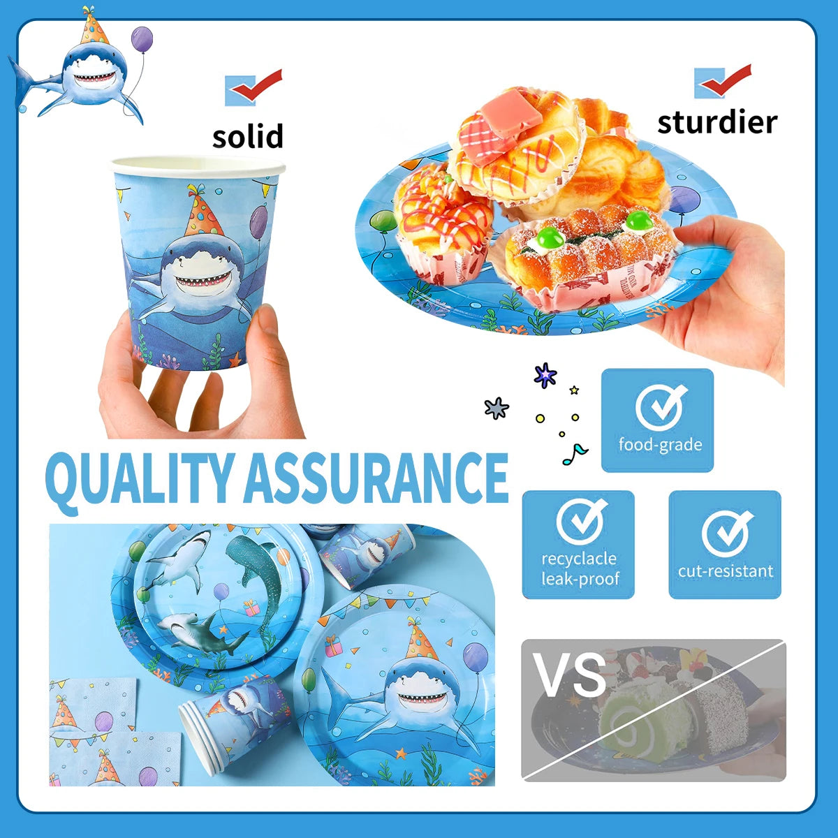 Shark Party Disposable Tableware Set Plates Cups Ocean Shark Birthday Party Decor Kids Boy Baby Shower Party Decor Supplies
