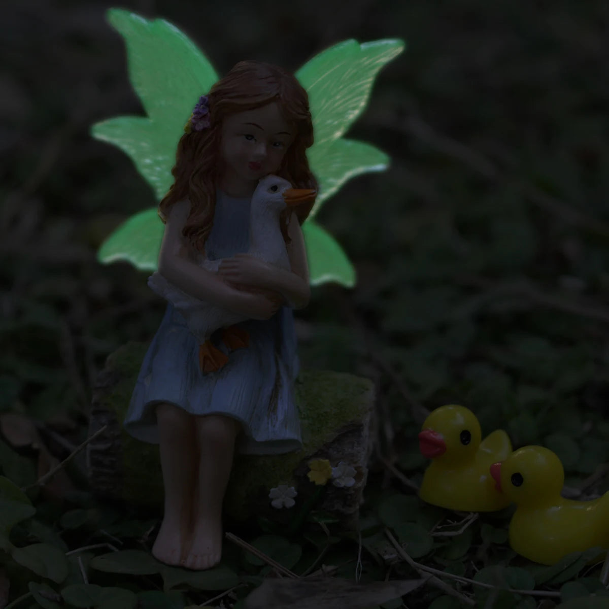 1 set of flower fairy holding duck landscape, outdoor fairy tale mini garden decoration handicraft flower pot accessories, fairy