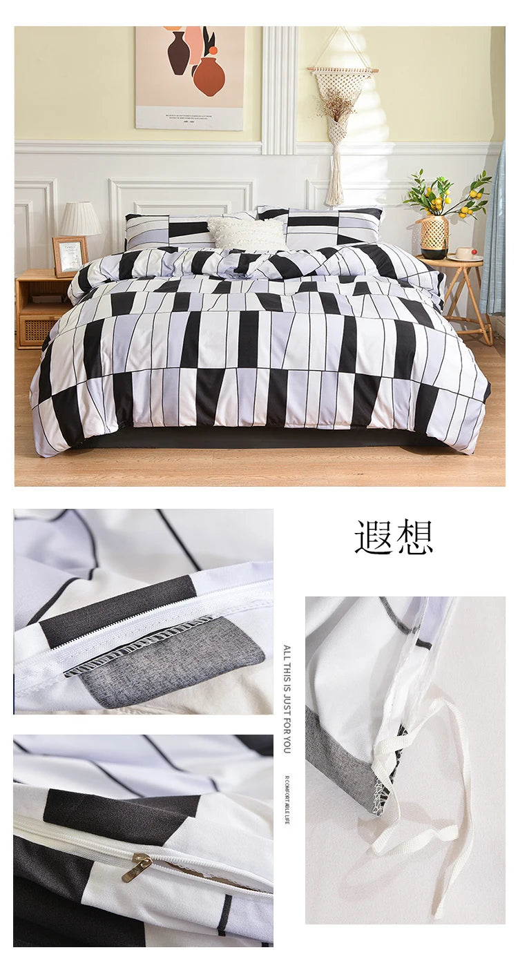 Black and White Bedding Set for Double Bed sabanas cama matrimonial Queen/King Comforter Sets Single Duvet Cover with Pillowcase
