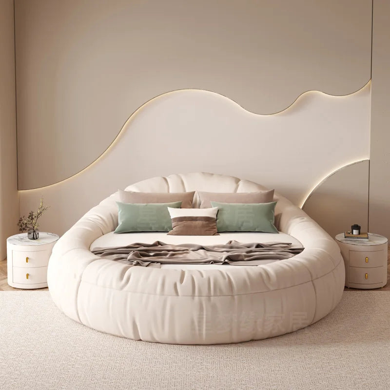 Minimalist white round bed 220x220cm high-end fashion creativity bedroom beds modern home camas moderrnas inteligentes furniture