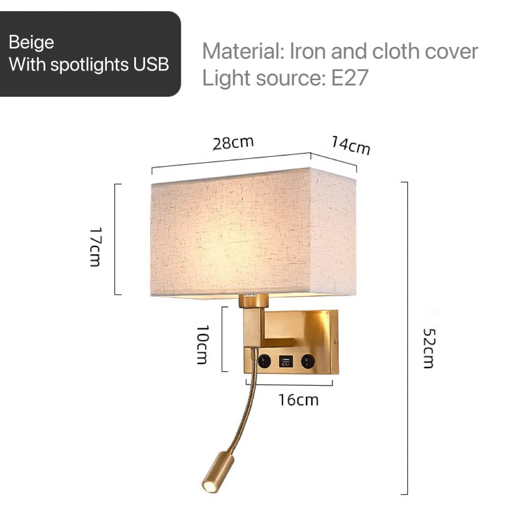 Modern Bedroom Bedside Hotel Wall Lamp Decoration Fabric Sconce Lights Reading Lighting Spotlight Simple Cotton Luminaire Indoor