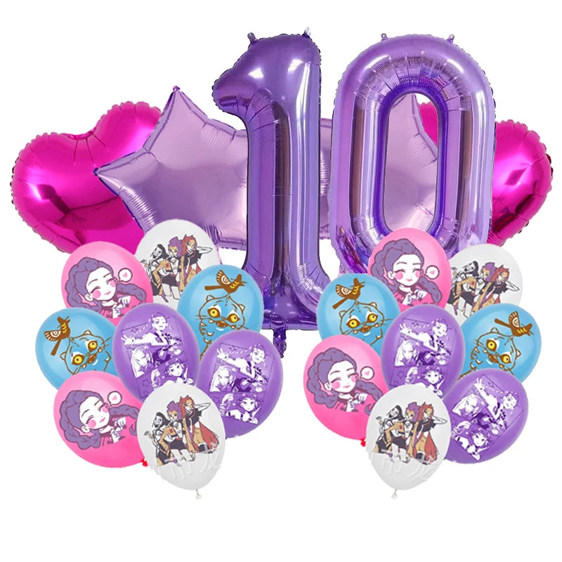 Kpop Demon Hunters Birthday Balloons Decoration Set Music Girl Number Aluminum Film Ballons Kids Party Supplies Gift Favor Decor
