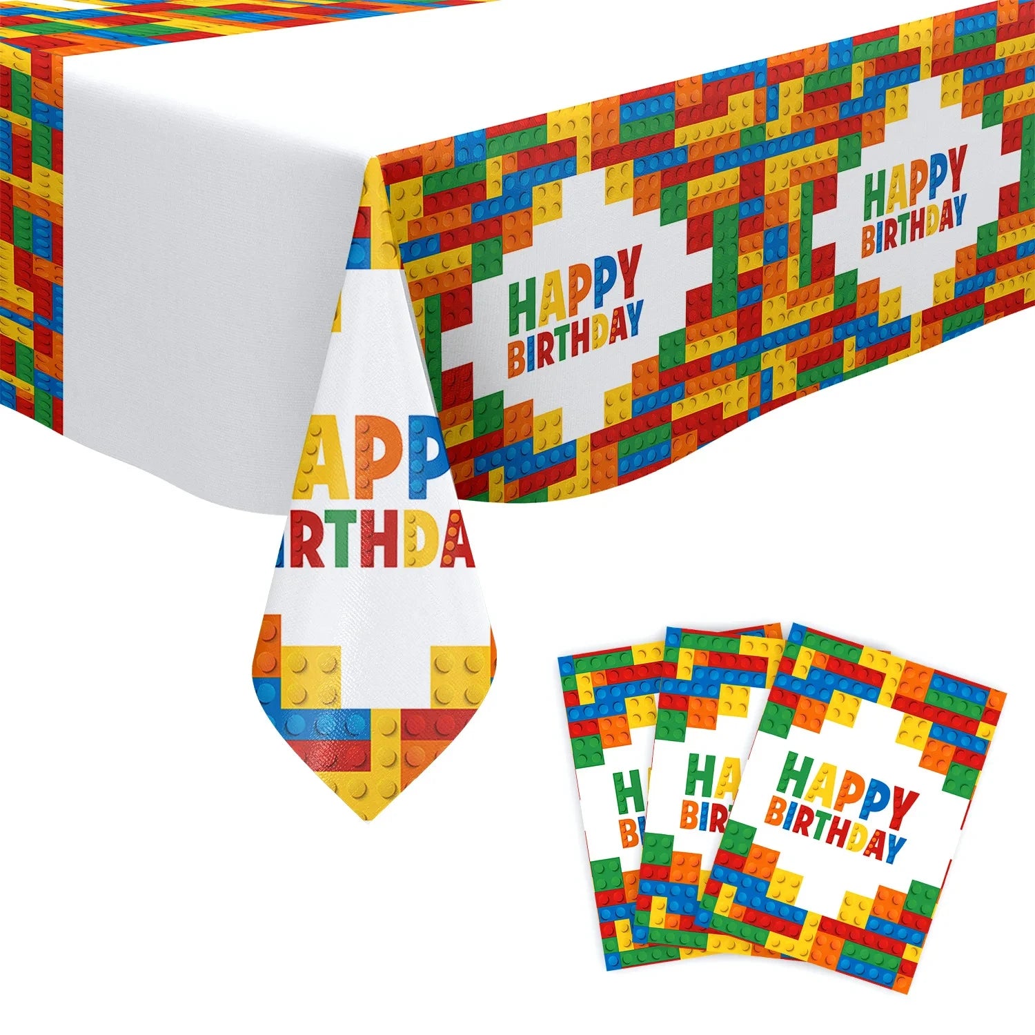 Building Block Tablecloth Theme Party Disposable Tableware Balloon Kid Boy and Girls Birthday Balloon Decor Baby Bath Products