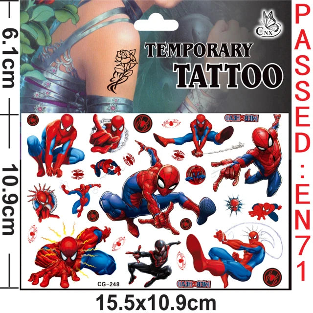 Spidey and His Amazing Friends Cartoon Stickers Spiderman Tattoo Sticker Party Favors for Kids Boys Birthday Party Decor Gifts