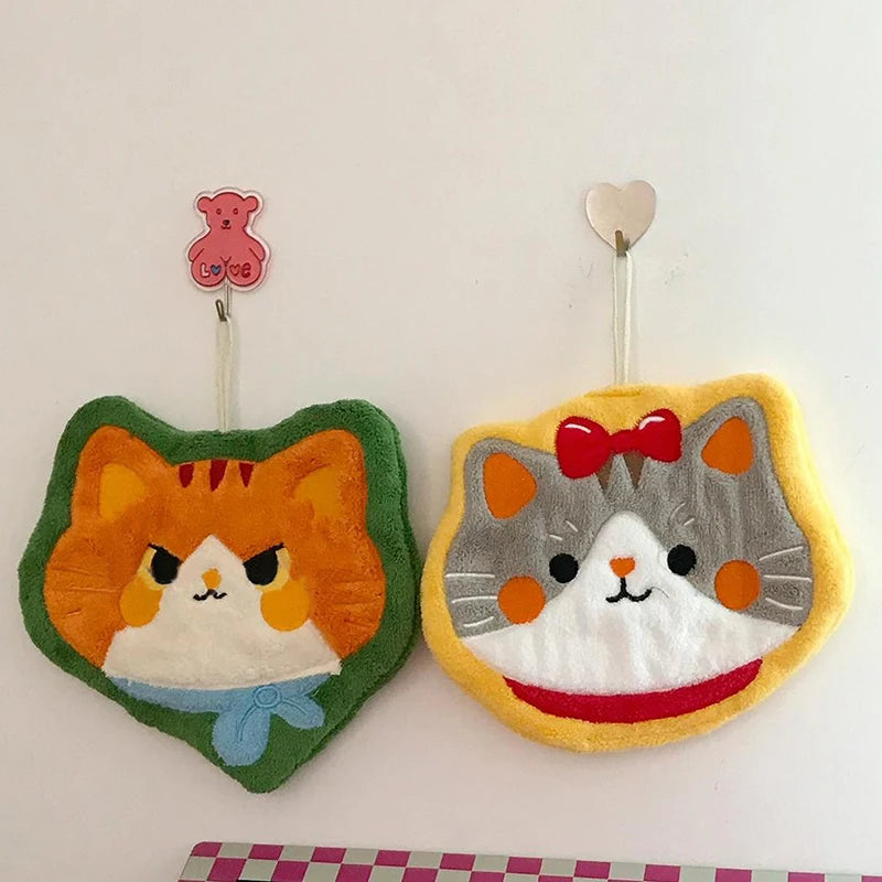 Cartoon Kitty Hand Towel Bathroom Soft Water-absorbing Towel Coral Fleece Handkerchief Hanging Kitchen Washing Hand Cloth Rag