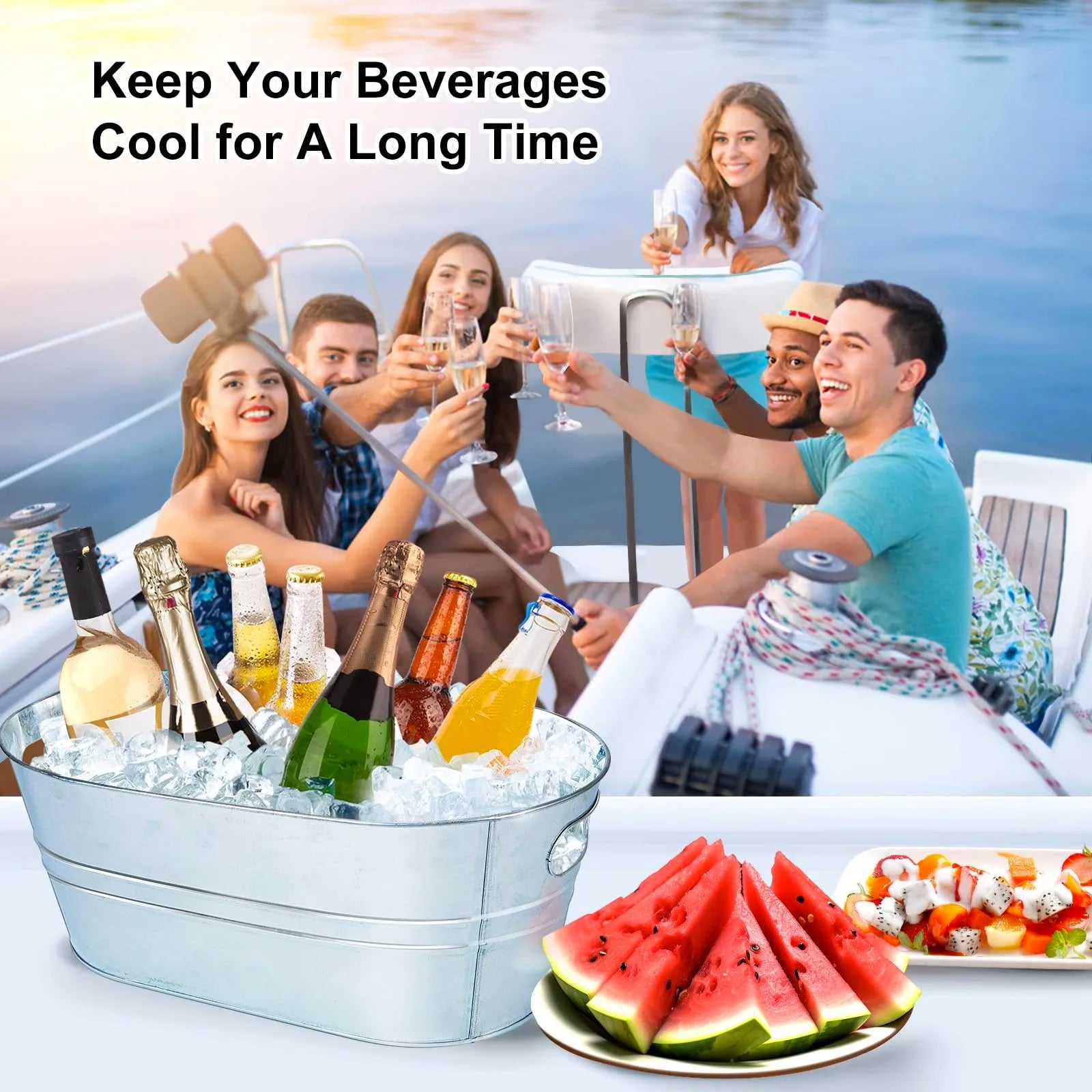 Galvanized Metal Ice Buckets Wine Beverage Tub With Handle Large Ice Buckets For Beer Champagne Cocktails Cooling Supplies