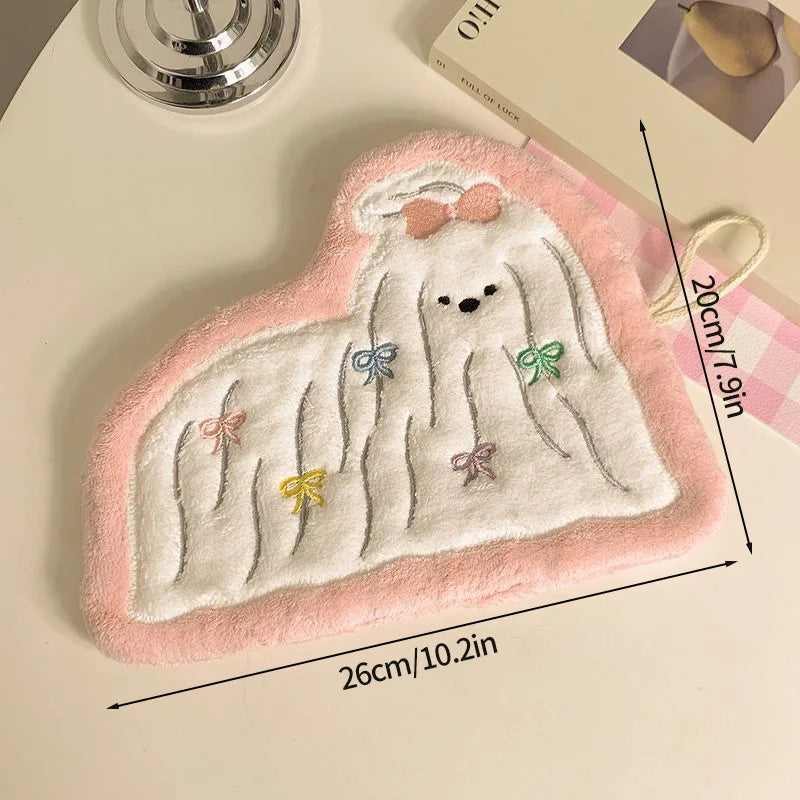 Cartoon Kitty Hand Towel Bathroom Soft Water-absorbing Towel Coral Fleece Handkerchief Hanging Kitchen Washing Hand Cloth Rag