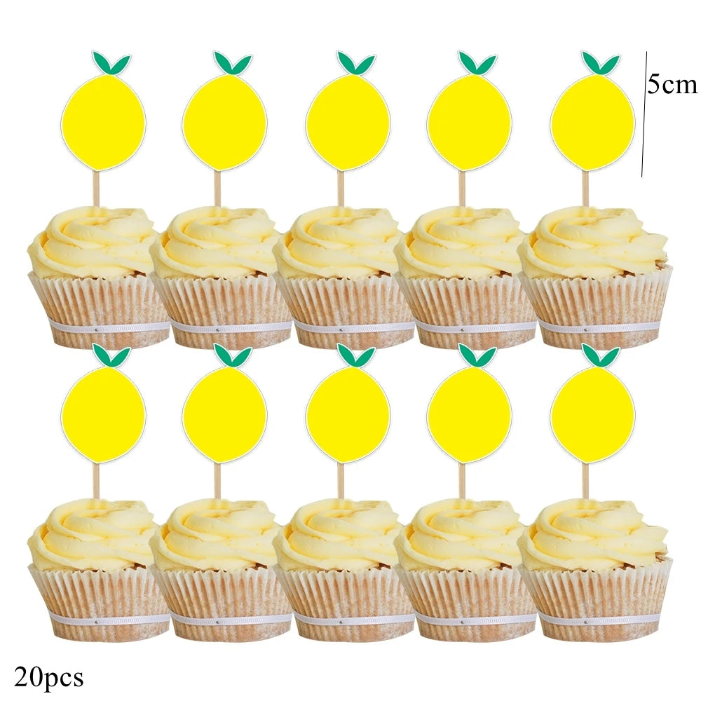 Lemon Disposable Tableware Paper Cups Plates Cake Toppers for Summer Lemon Happy Birthday Pool Party Decoration DIY Cake Supply