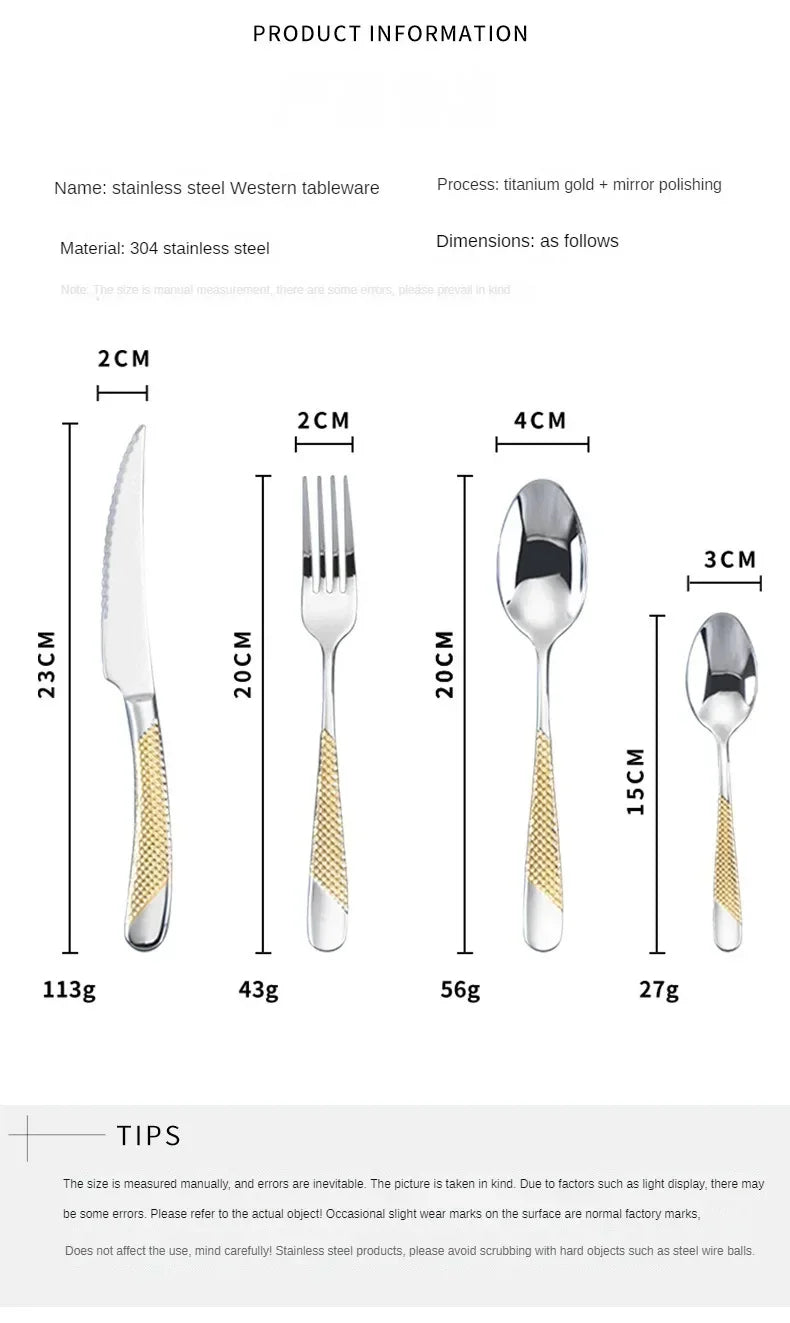 Kitchen Tableware Cutlery Set  Cutlery Set Stainless Steel Luxury Dinnerware Fork Spoon Knife Western Dinner Set Gold