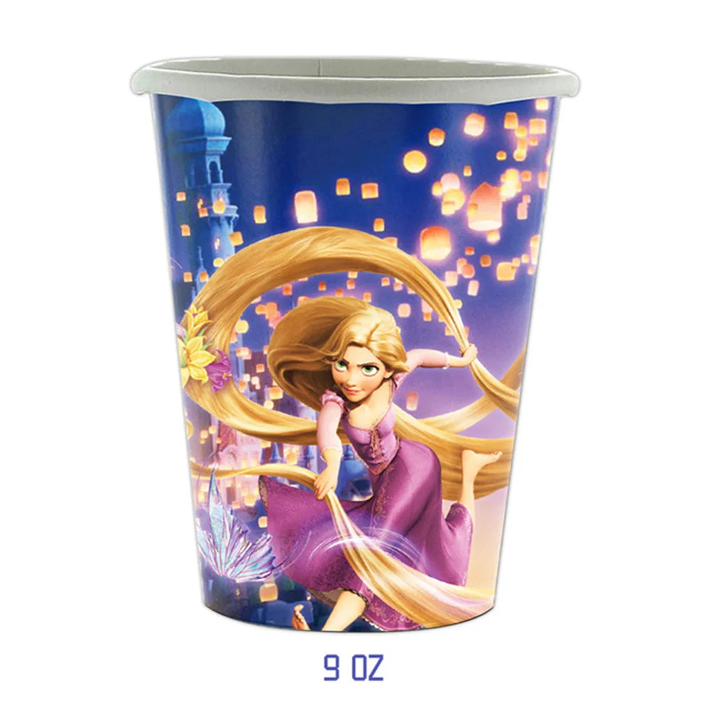 Disney Tangled Rapunzel Princess Party Decorations Disposable Paper Cup Plate Banner Balloons for Girls Birthday Party Supplies