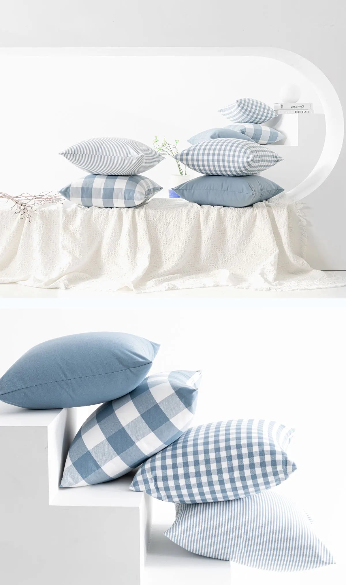 LEEJOOM Light Blue Baby Blue Pillow Covers Plaid Home Decorative Sofa Cushion Cover 30x50cm/45x45cm 1PC