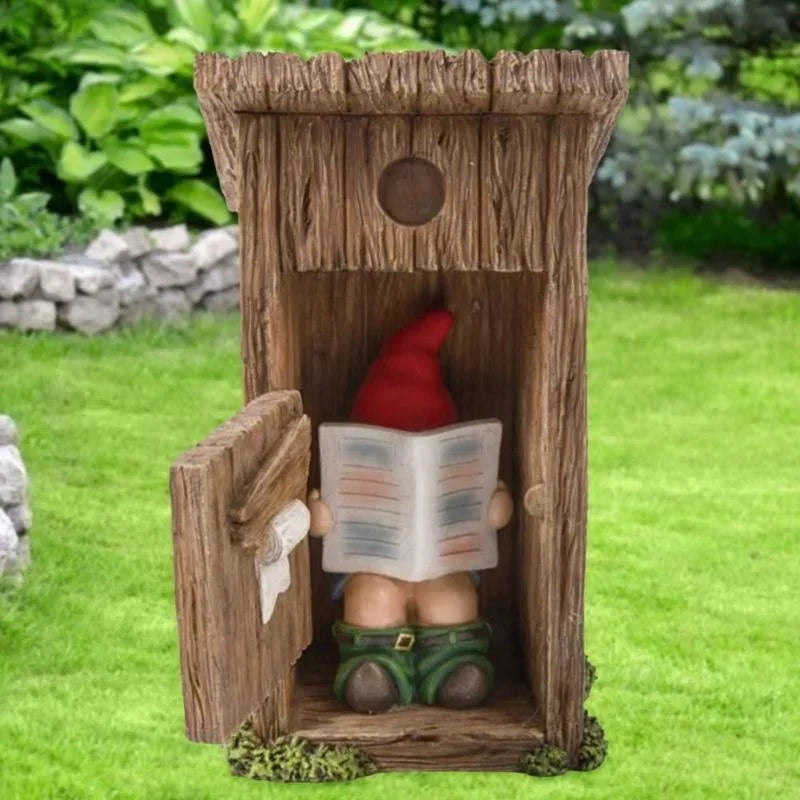 Reading Book Gnome Statue Sculpture Forgot Closing Door Resin Funny Vivid Naughty Dwarf Figurine Ornament Garden Decor Art Craft