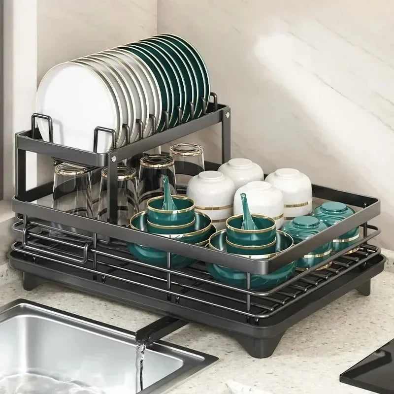 Adjustable Dish Drying Rack & Drainboard Organizer for Kitchen Plates