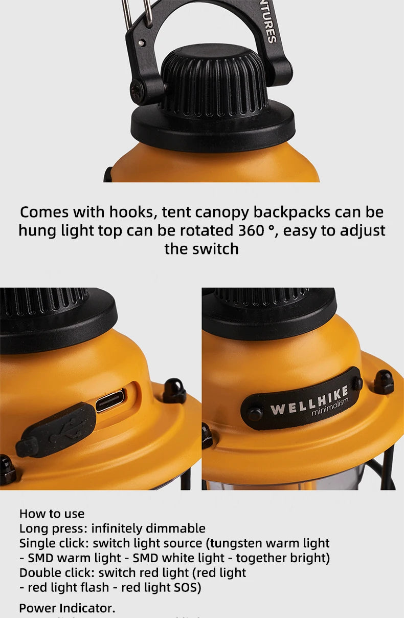 WELLHIKE Outdoor Lighting Camping Lights Long Life Locking Pinecone Light LED Multifunction Ambient Light Tent Canopy Flashlight