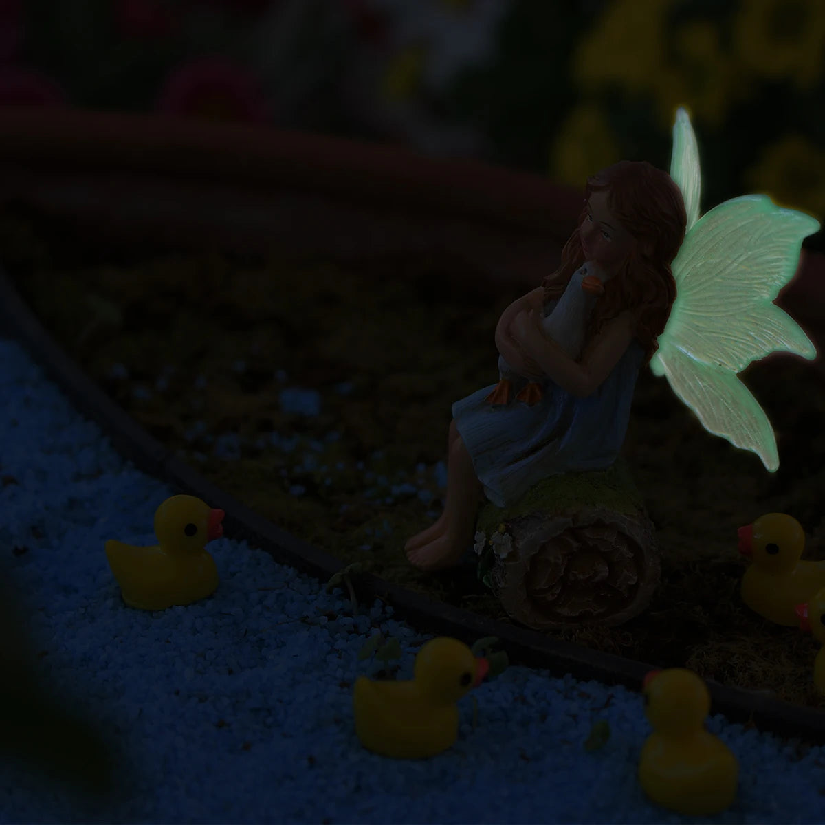 1 set of flower fairy holding duck landscape, outdoor fairy tale mini garden decoration handicraft flower pot accessories, fairy