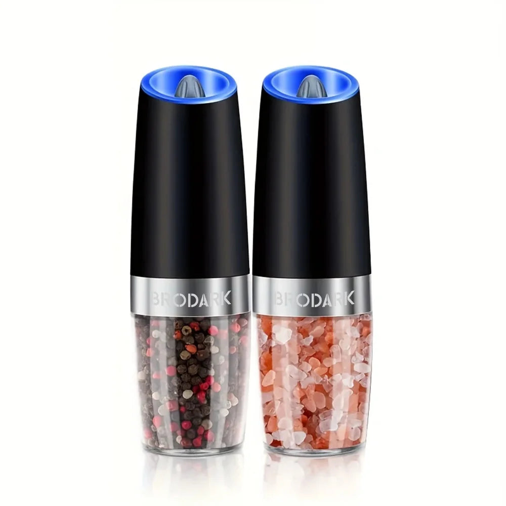 1/2pcs Gravity Electric Salt And Pepper Grinder Set, Battery Powered LED Light One HandAutomatic Operation