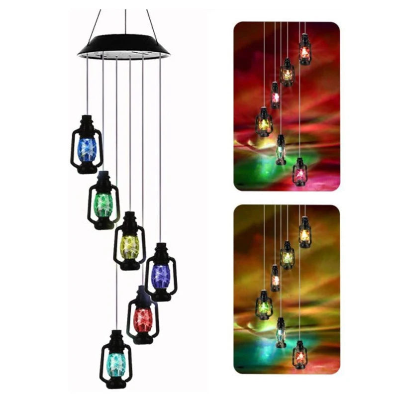 Solar Wind Chime Kerosene Lamp Retro Solar Courtyard Lamp Home Porch Garden Decoration Hanging Lantern Outdoor Decoration