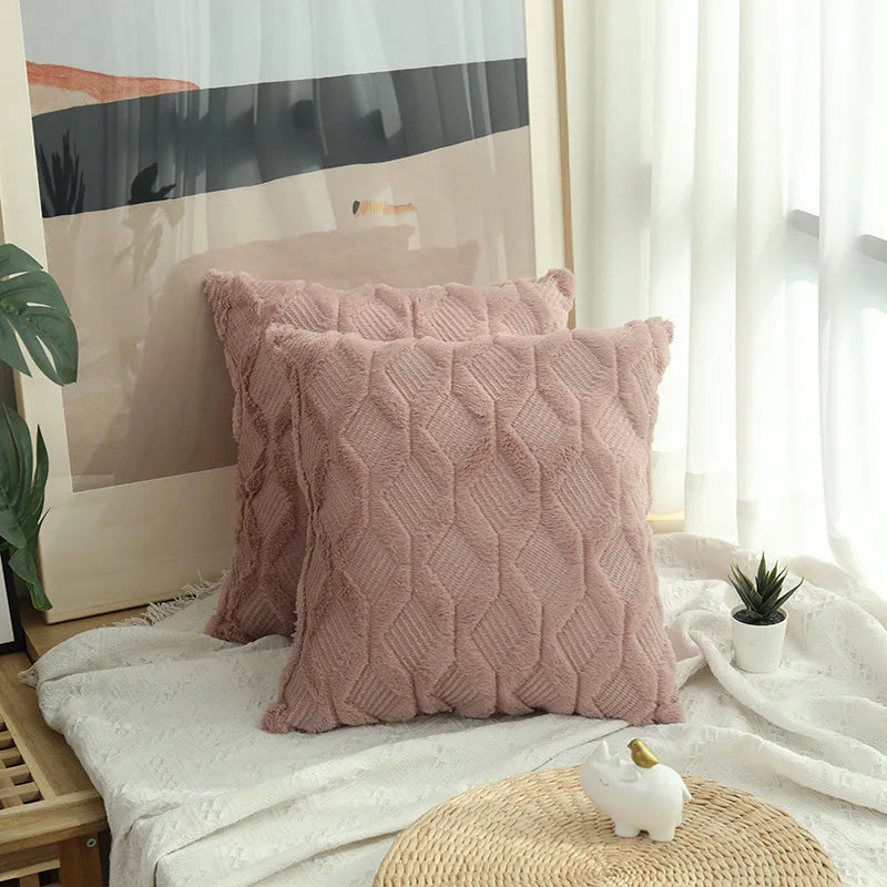 1pc Diamond pattern Luxury Faux Fur Throw Pillow Cover, Deluxe Decorative Plush PillowCase, home decoration 18*18inch