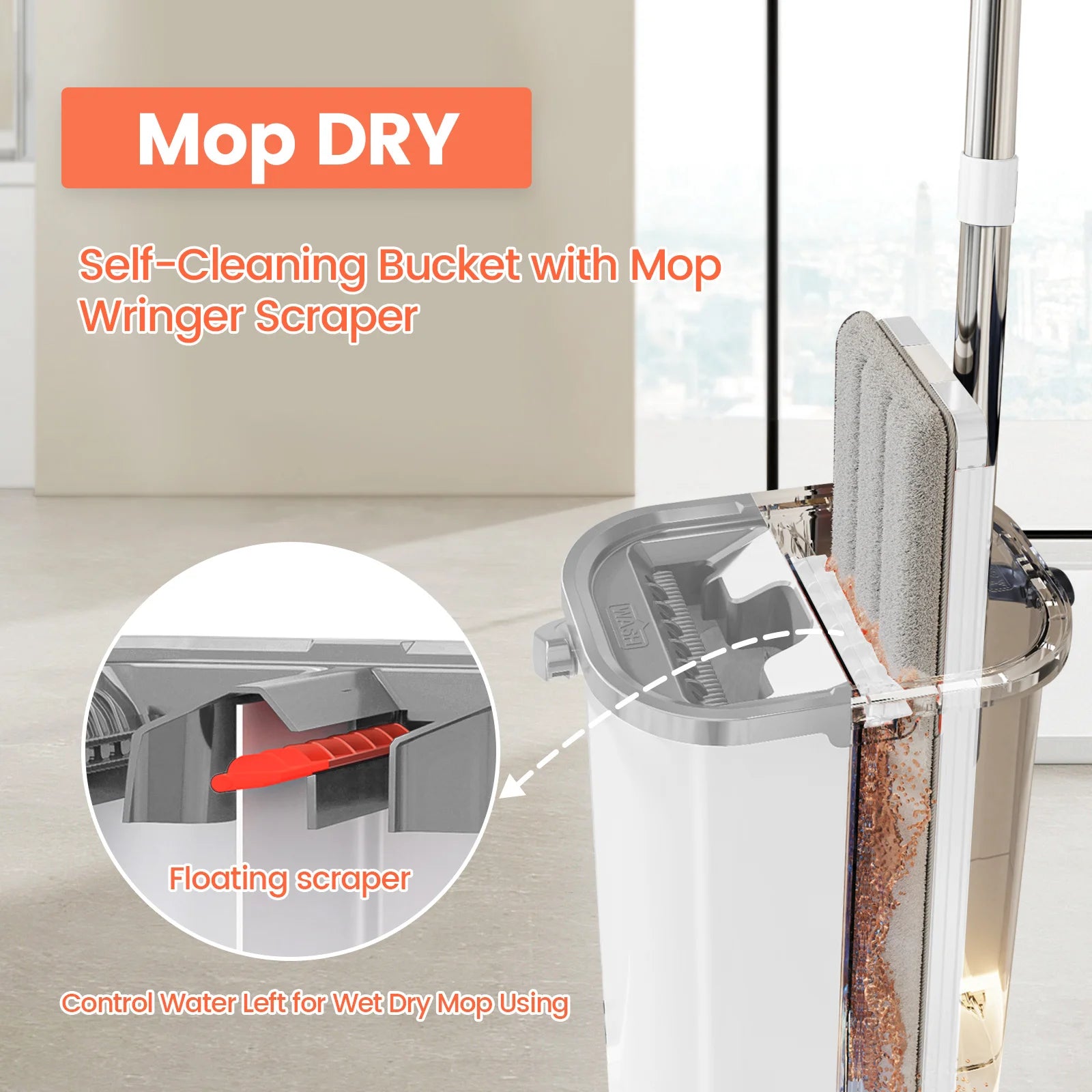 Floor Flat Squeeze Mop with Bucket Hand Free Lazy Cleaning Mop Microfiber 360 Rotating Self-Wringing Mop House Cleaning