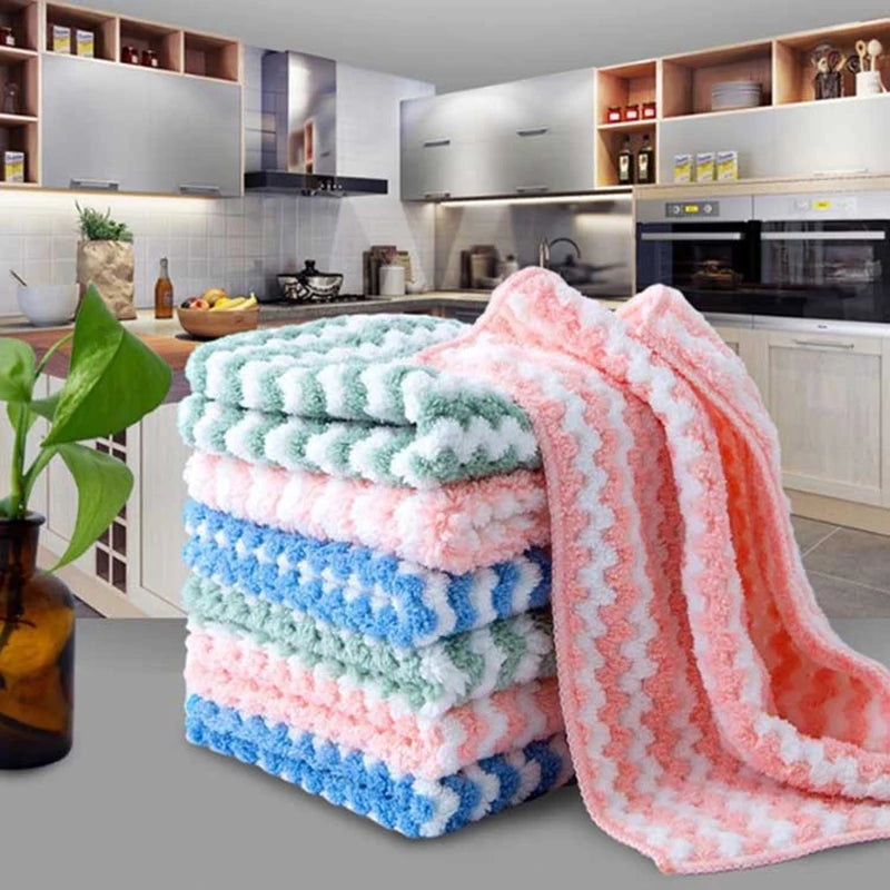 Coral Fleece Dishcloths Thickened Kitchen Cleaning Towel Absorbent Non-stick Oil Microfiber Rag Pan Pot Dish Wipe Cloth