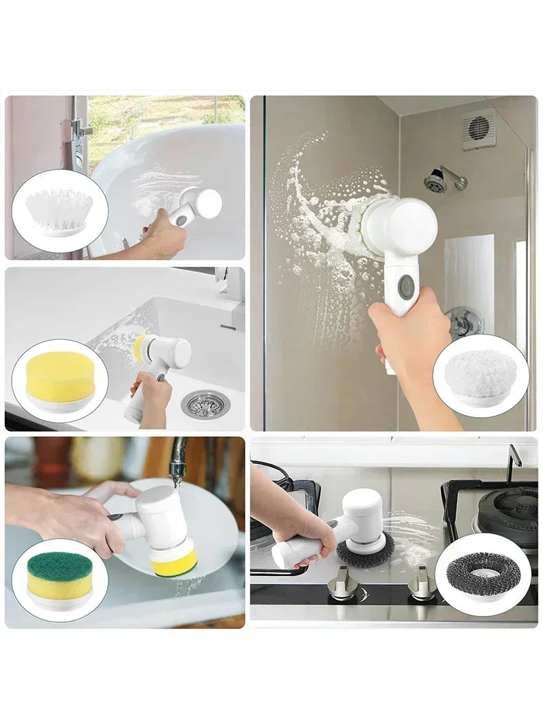 New Cordless Spin Scrubber Electric Rechargeable 5 in 1 Brush Heads for Bathroom Kitchen Tile Grout Shower Car Deep Clean