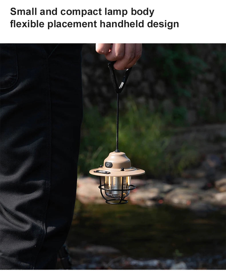 Portable Camping Lanterns Retro Hanging Tent Lamp Waterproof Dimmable Camping Light 1200mAh for Hiking Fishing Emergency Lantern