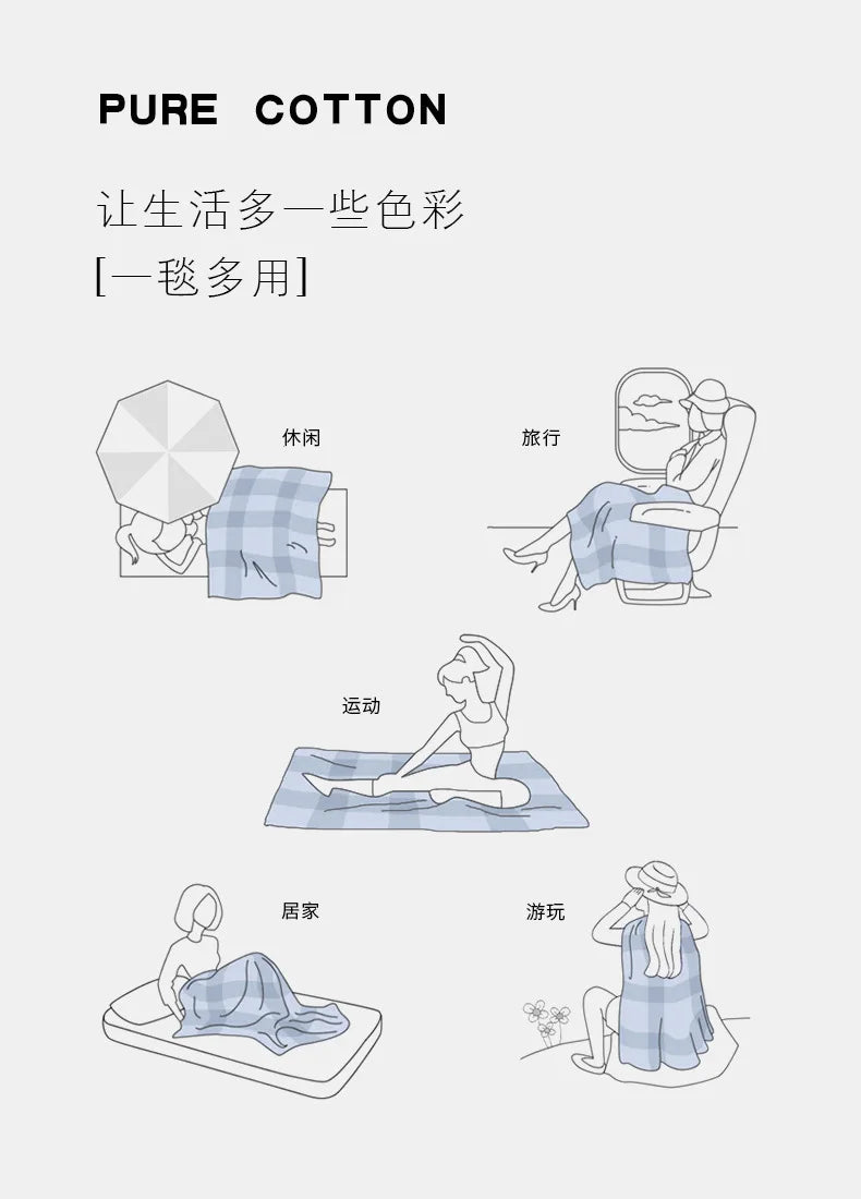 100% Cotton Soft Bed Plaid Home Japenese Knitted Blanket Corn Grain Waffle Embossed Summer Ruffles Warm Plaid Throw Bedspread