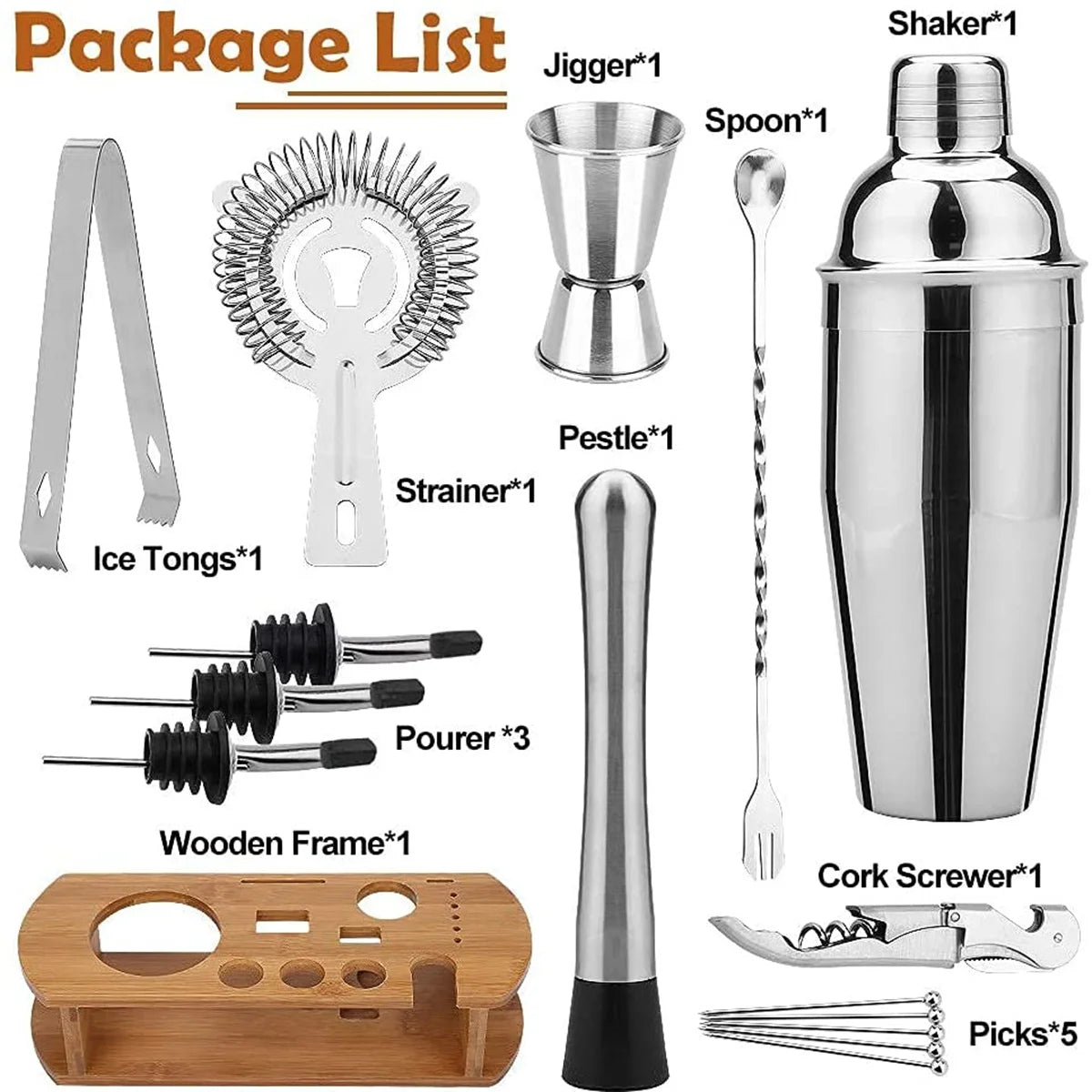 2-25 Pcs/Set Cocktail Shaker Set Mixer Bartender Kit, for Home Bar Party Jigger Tools Drink Martini Boston Cocktail Mixer Shaker