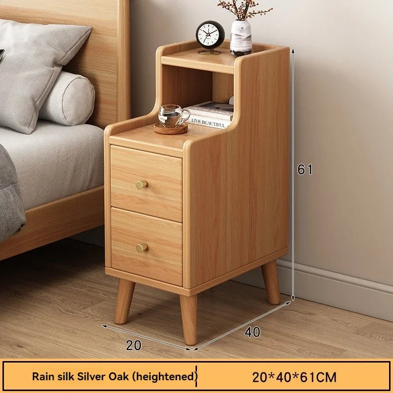 Bedside cabinet, household small bedroom storage, narrow cabinet, mini storage shelf, solid wood color, multi-purpose storage