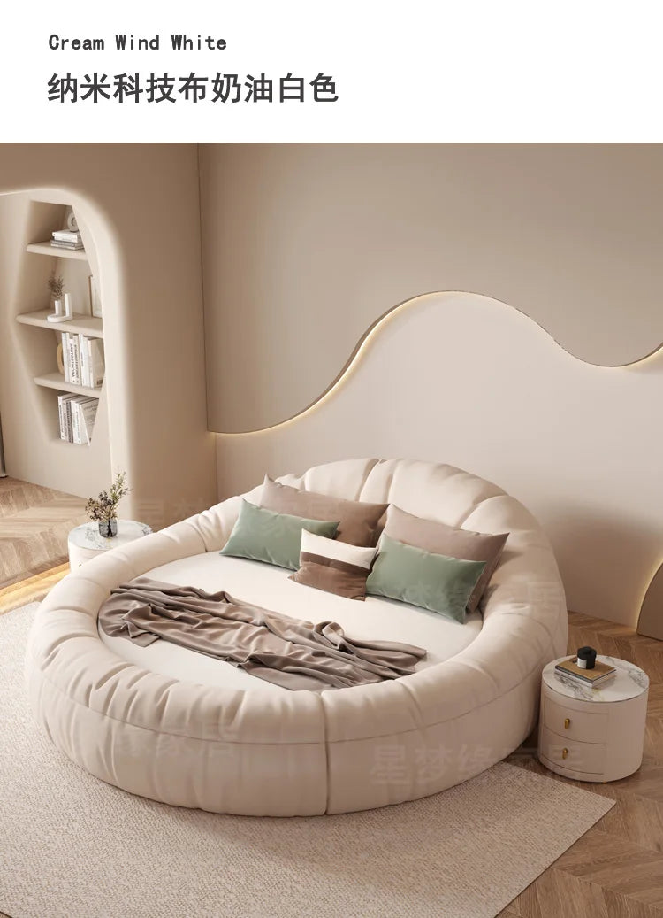 Minimalist white round bed 220x220cm high-end fashion creativity bedroom beds modern home camas moderrnas inteligentes furniture