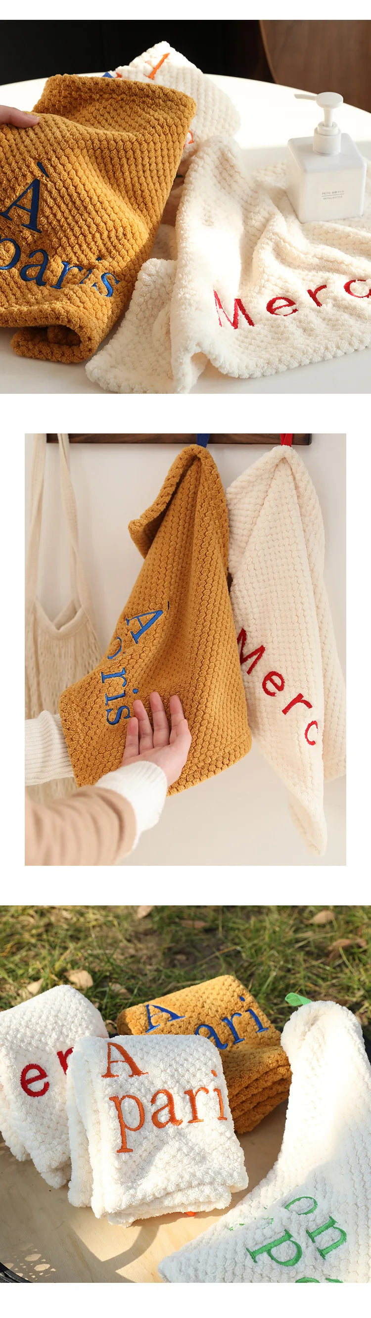 Hand Towel Embroidered Letter Soft Absorbent Bathroom Kitchen Cleaning Cloth Small Square Towel Hair Drying Wholesale Price