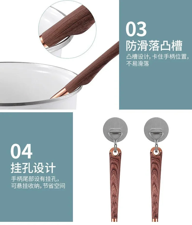 Kitchen Utensils Silicone Cooking Utensils Kitchenware, Gold-plated Wood Grain Handle, Spatula, SpoonsCooking Pots Set