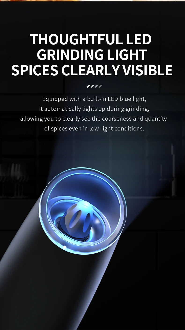 1/2pcs Gravity Electric Salt And Pepper Grinder Set, Battery Powered LED Light One HandAutomatic Operation