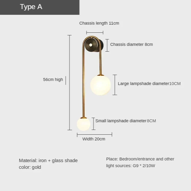 Modern Bedroom Bedside Wall Light Lamp Glass Ball  LED Gold Home Decor Living Room Corridor Interior Lighting Sconce Luminaire