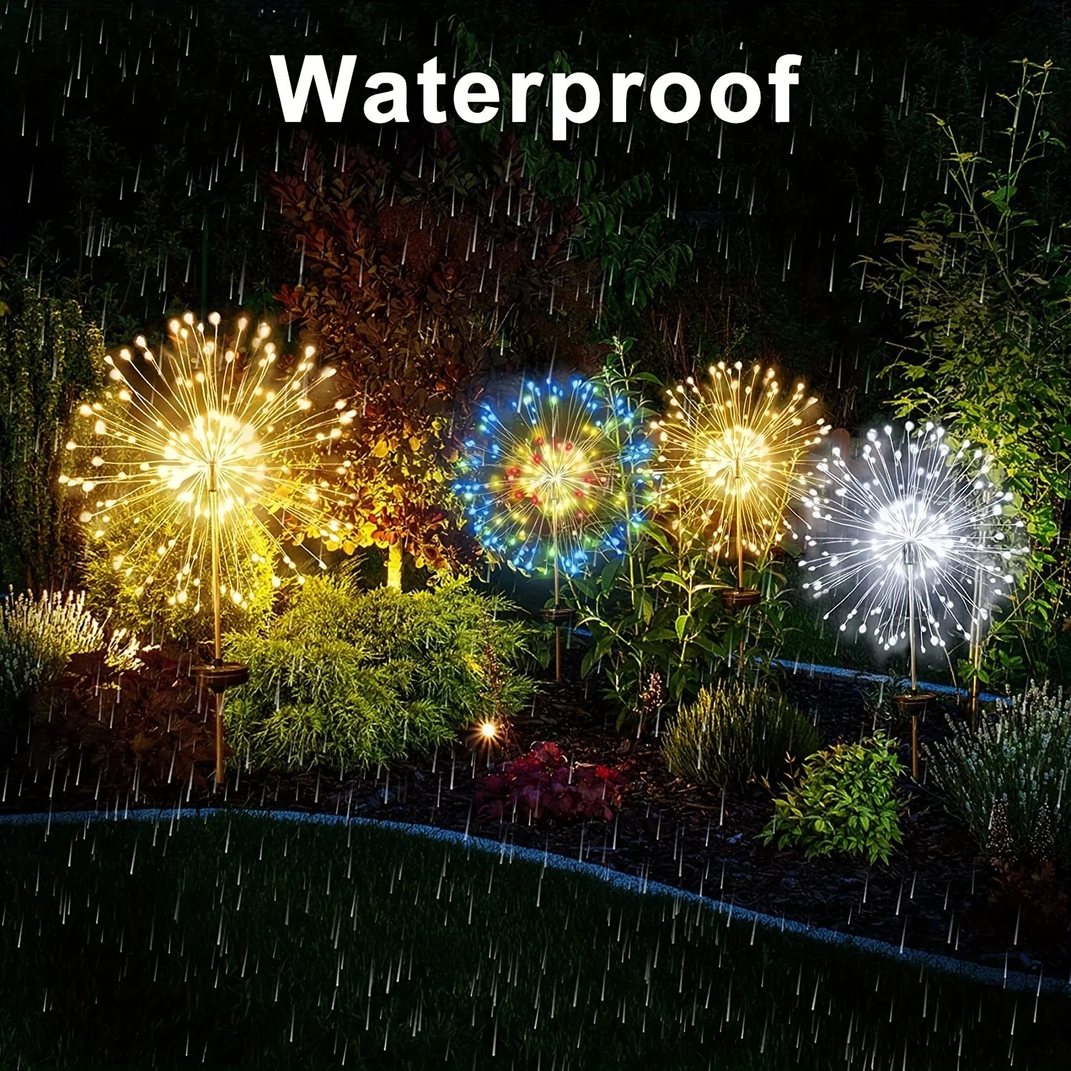 1 Pack Solar Firework Light Outdoor, Waterproof Solar Garden Flower Lights