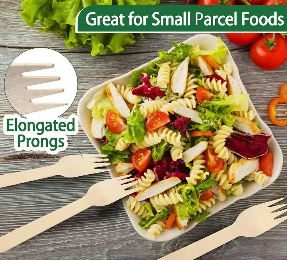 50/100pcs Wooden Fruit Cake Forks Western-style Meat Steak Pasta Disposable Tableware Wedding Birthday Party Cake Accessories