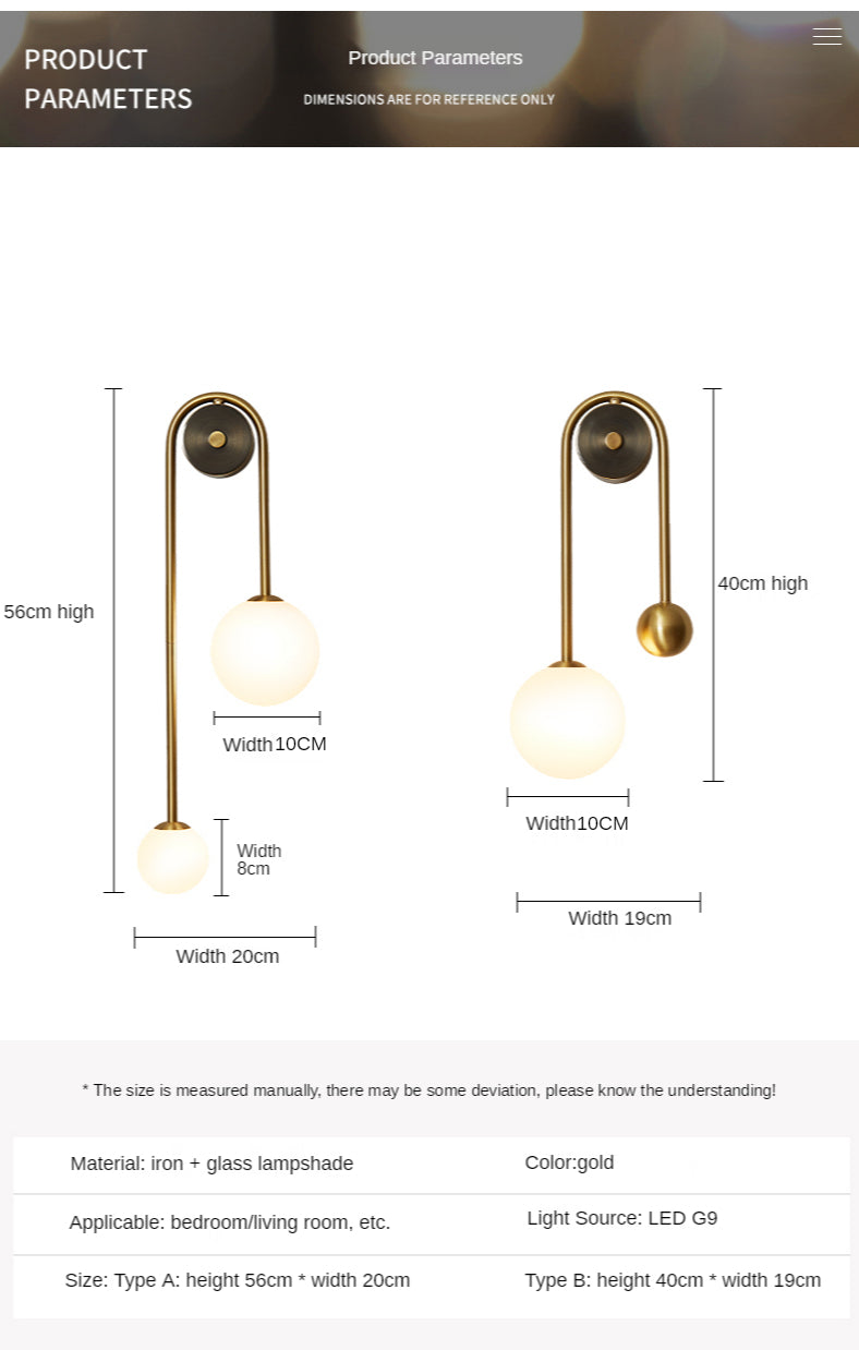 Modern Bedroom Bedside Wall Light Lamp Glass Ball  LED Gold Home Decor Living Room Corridor Interior Lighting Sconce Luminaire