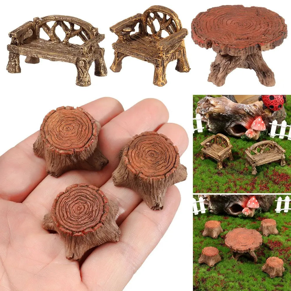 DIY Succulents Bonsai Fairy Garden Decor Miniature Stools Table Micro Landscapes Park Chair Figurines Mini Bench