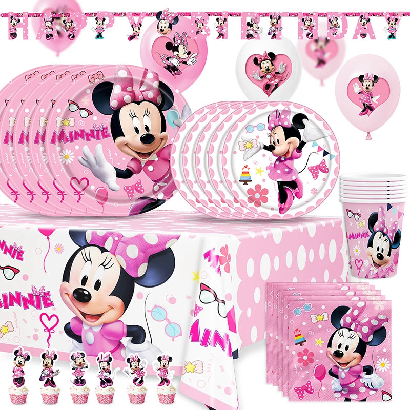 Disney Minnie Mouse Theme Birthday Party Shower Paper Disposable Tableware for girl favor DIY balloon Paper Cup Cake Plate Decor