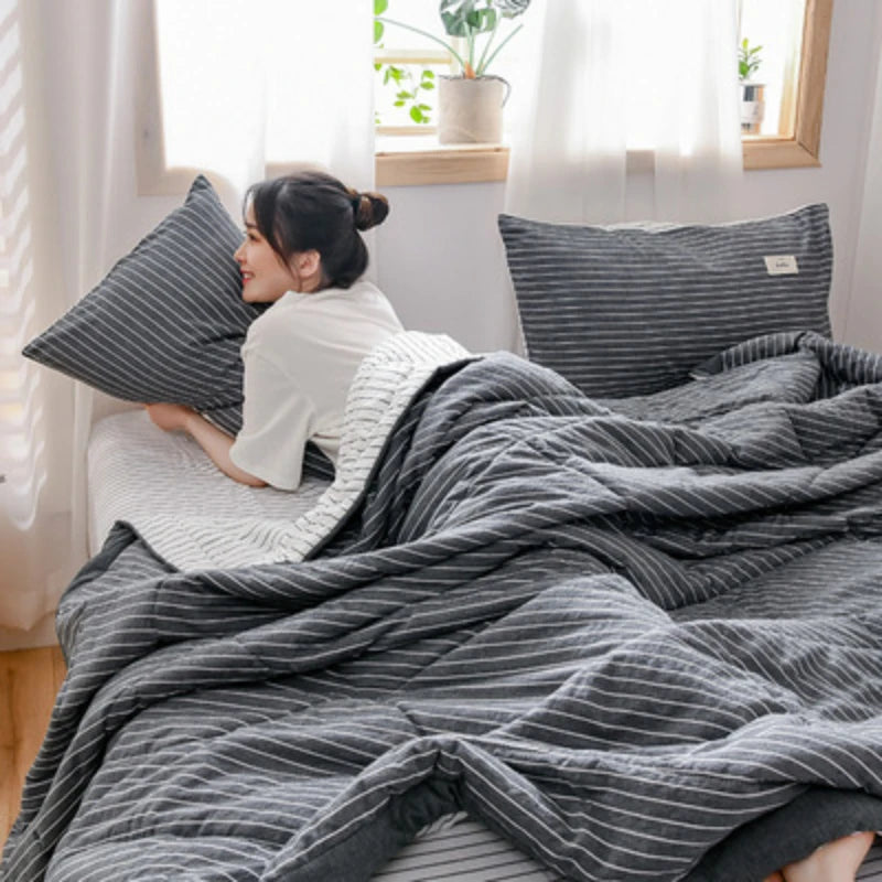 Soft Throw Striped Down Cotton Quilt Blanket Luxury For Cooling Summer Couch Cover Bed Machine Wash Bedspread