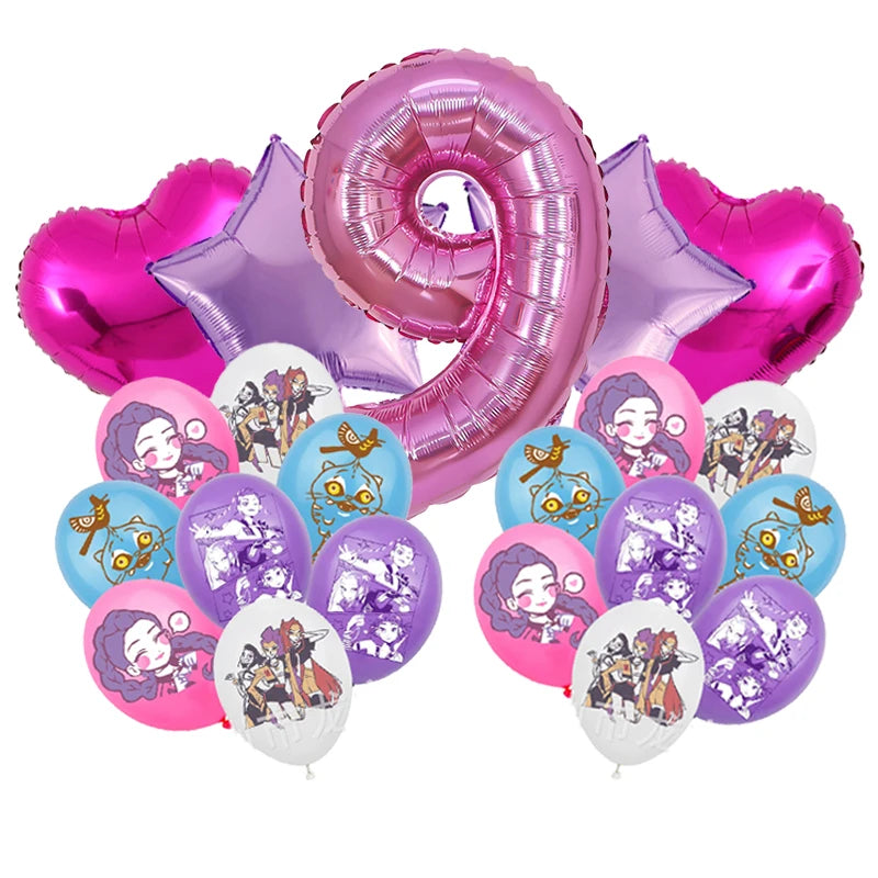 Kpop Demon Hunters Birthday Balloons Decoration Set Music Girl Number Aluminum Film Ballons Kids Party Supplies Gift Favor Decor