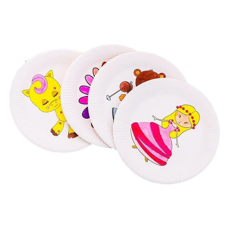 50pcs Paper Plate, Disposable Party Tableware, Bone Spitting Plate, Picnic Plate, Children's Drawing Diy White Cardboard, Decora