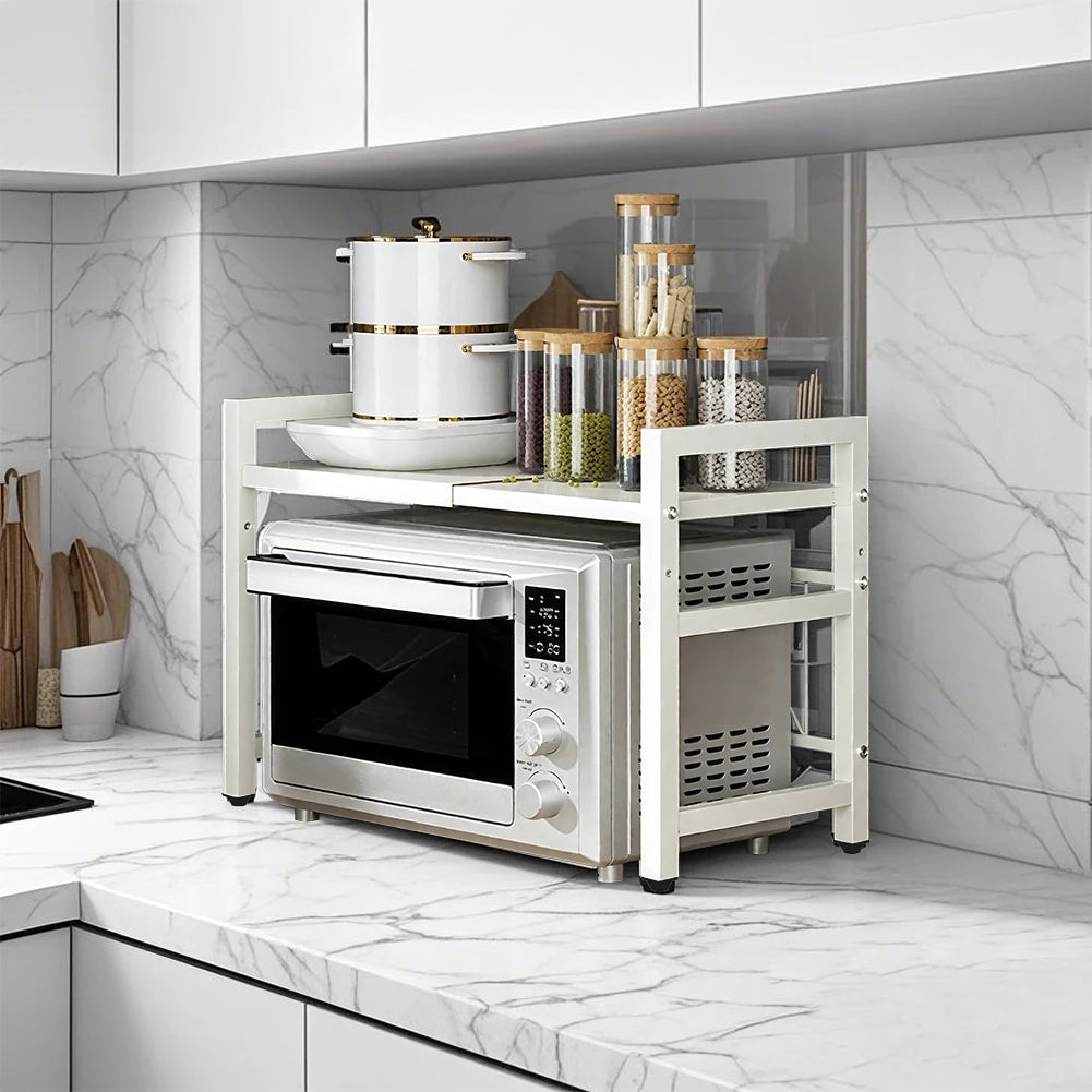 Microwave shelf kitchen shelf standing Flexible Extendable For countertop microwave shelf Kitchen shelf Matte Black