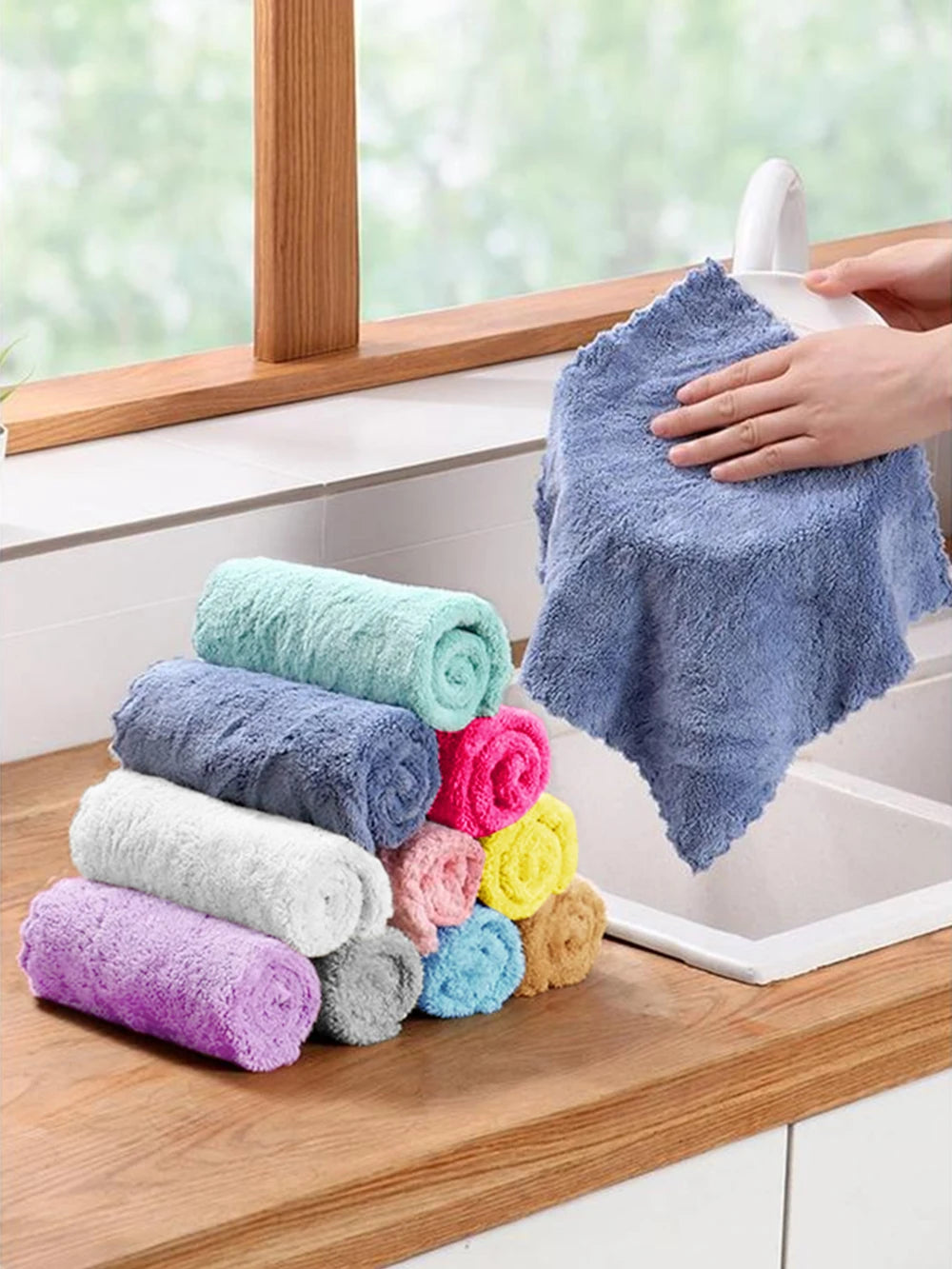 10 Pcs Polyester Washcloths Soft Absorbent Colorful Square Towels Cleaning Supplies Multi-Purpose Small Square Towel