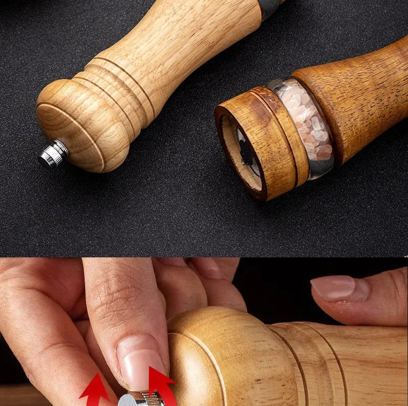 6-inch Manual Pepper Grinder Rubber Wood Acrylic Salt Shakers Adjustable Ceramic Rotor-Refillable Oak Spice Salt Grinding Bottle