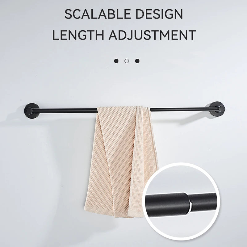 Bathroom Retractable Towel Single Bar Black, Chrome Single Towel Rack Extended Drying Towel Hanging Bar Bathroom EL81024