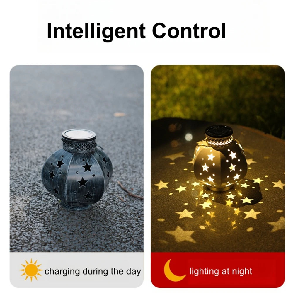 Garden Star Projector Lamp Hanging Solar Lights Outdoor Hanging Solar Lanterns Retro Solar Lamp with Handle Outside Decorations