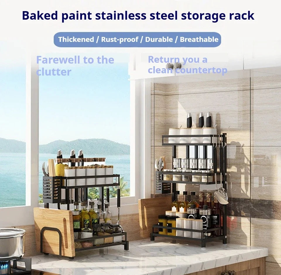 Kitchen Spice Rack Kitchen Storage Rack Household Accessories Multifunctional Dish Cutlery Knife Spoon Sink Rack Set Organizer