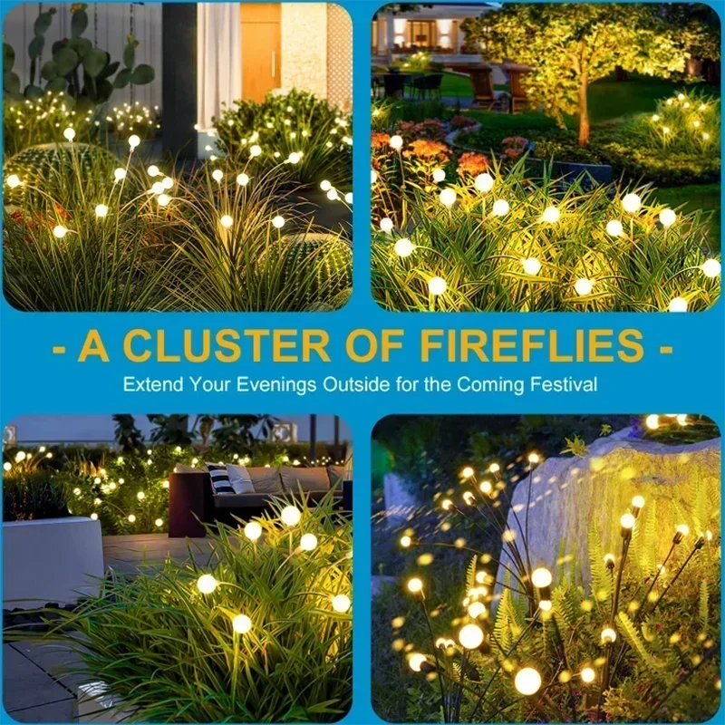 Solar Firefly Lights 6/8/10 LEDs Waterproof Garden Lamp, Firework Landscape Lighting for Christmas, Holiday Outdoor Yard Decor