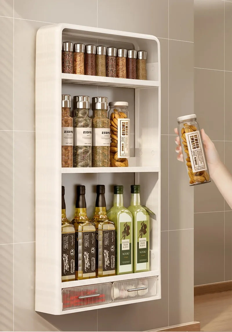 Kitchen Bathroom Wall Shelf Multi-layer Cupboard Seasoning Home Storage Rack Organizer Accessories Freestanding Space Saver